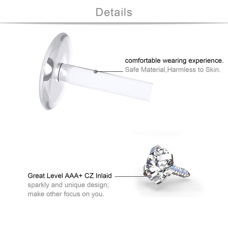SCERRING 16G Lip Rings 2mm Clear CZ Internally Threaded Labret Monroe Lip Ring Tragus Nail Helix Earring Stud Piercing Jewelry Bar Length 6mm 8mm 10mm 18PCS - Image 2